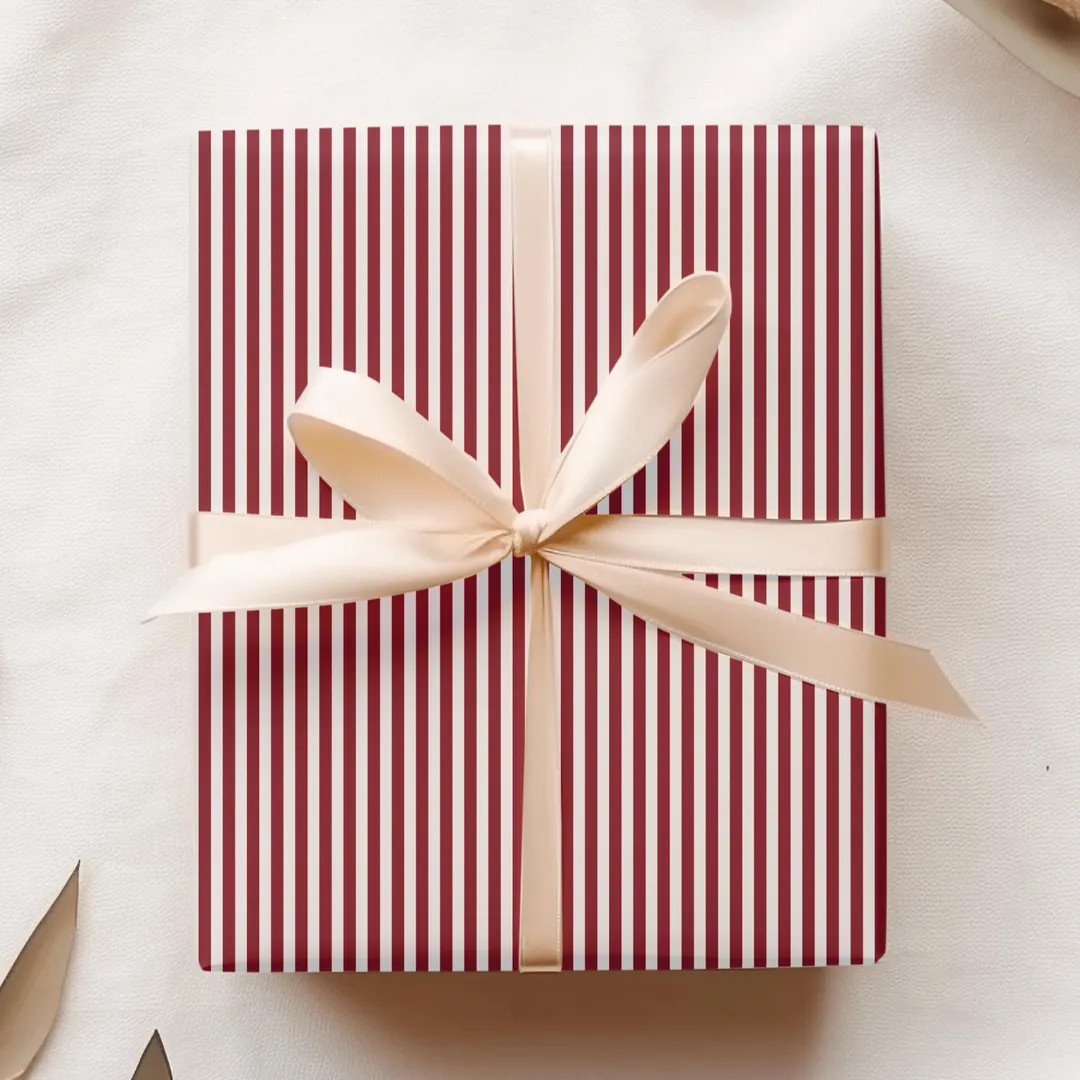 Burgundy Wrapping Paper, Thin Stripe Classic Gift Wrap, Unisex All Occasion Recyclable Matte Gift... | Etsy (US)