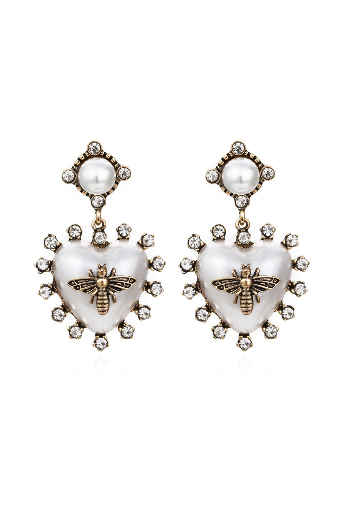 Baroque Heart and Bee Pearl Earrings | Chicwish