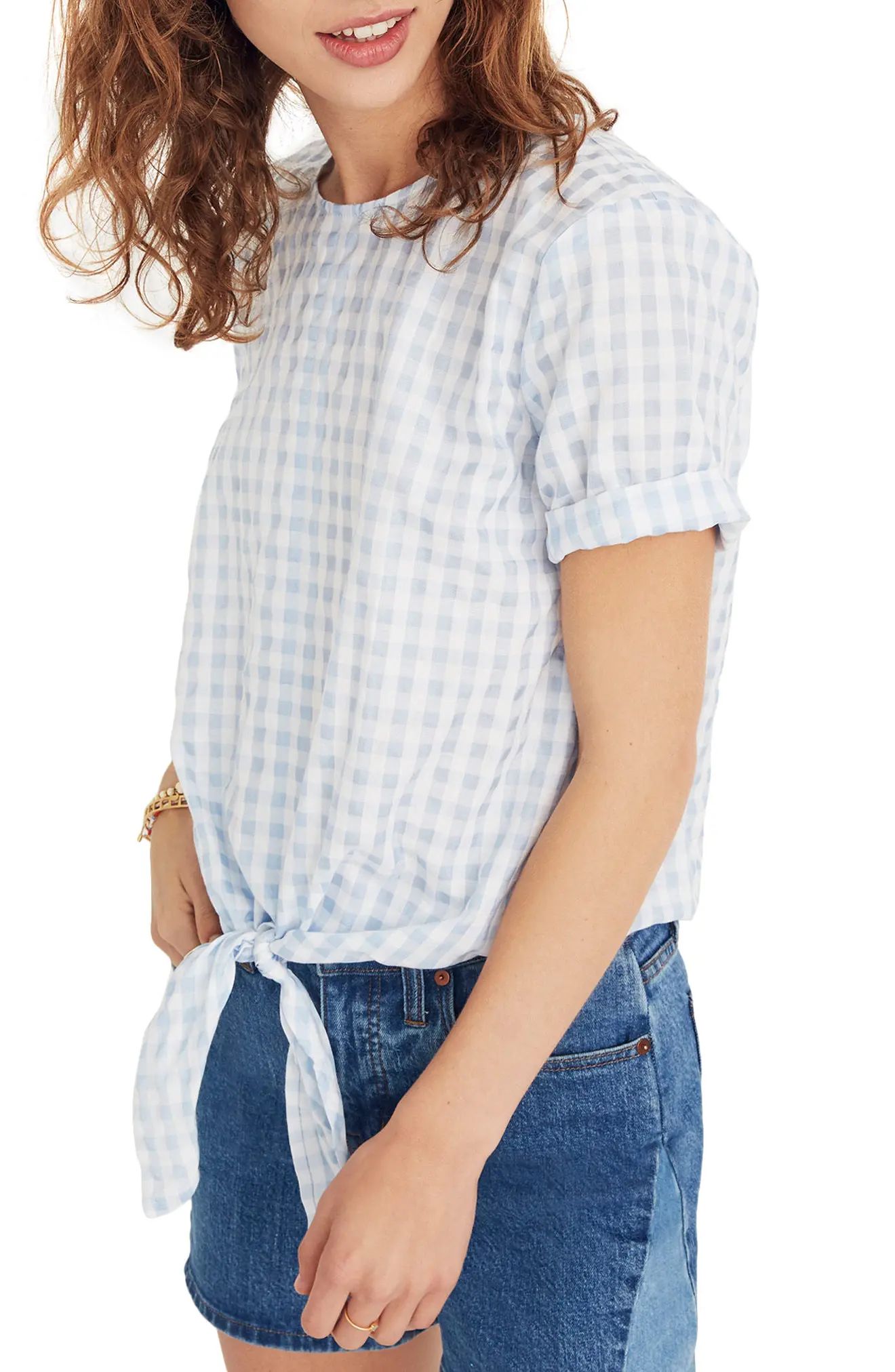 Madewell Button Back Tie Front Gingham Check Top | Nordstrom