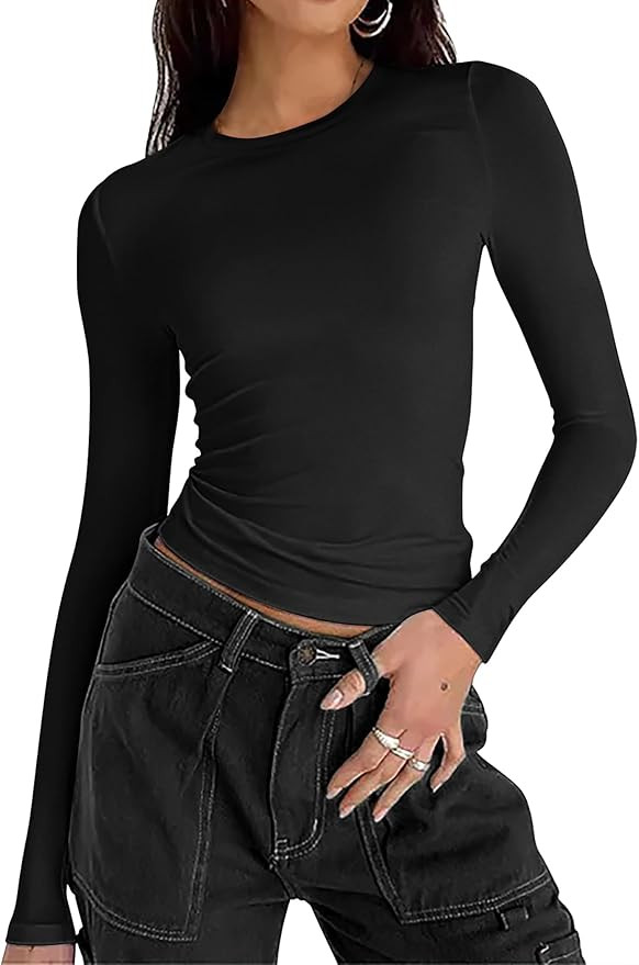 Zeagoo Women Y2K Crewneck Long Sleeve Slim Fit T Shirt Going Out Fall Fashion Basic Tops | Amazon (US)