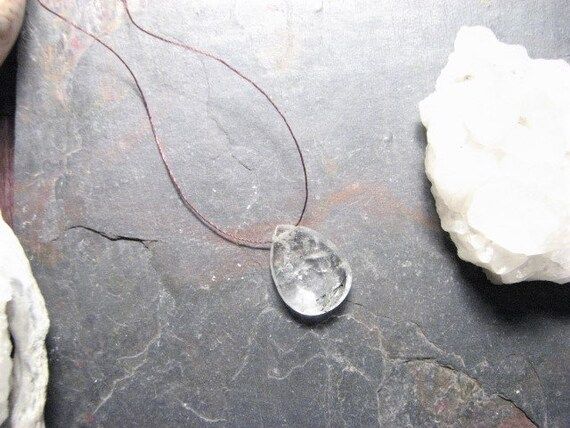 Clear Quartz Teardrop Gemstone Necklace, 5/8 x 3/4 inch in size, free floating, no clasp, 30 inches, | Etsy (US)