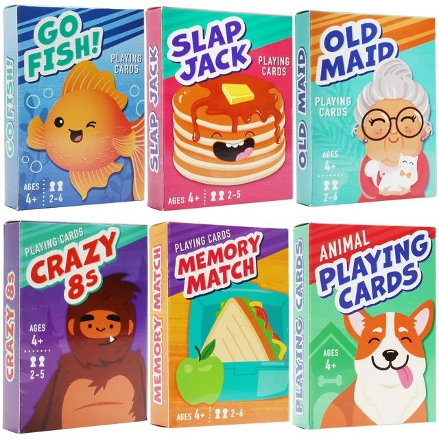 LotFancy Kids Card Games, 6 Decks, Include Go Fish, Old Maid, Crazy 8's , Memory Match, Slap Jack | Walmart (US)