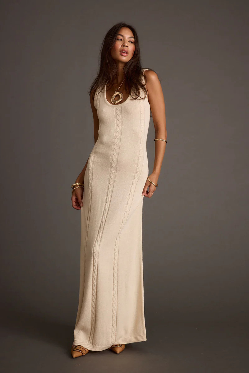 Rowan Cream Cable Knit Maxi Dress | 12th Tribe