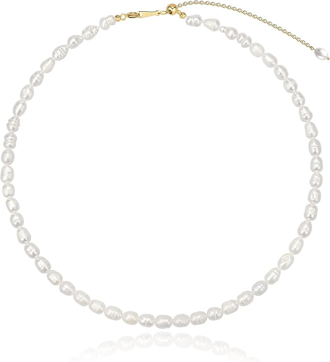 InzheG Freshwater Cultured Pearl Necklace White Dainty Choker Baroque Strands Chain Short Tiny Ch... | Amazon (US)