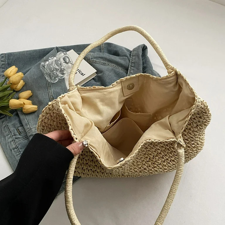 KGOTA Women Straw Tote Handbag Large Capacity Ladies Summer Beach Daily Bag (Beige) | Walmart (US)