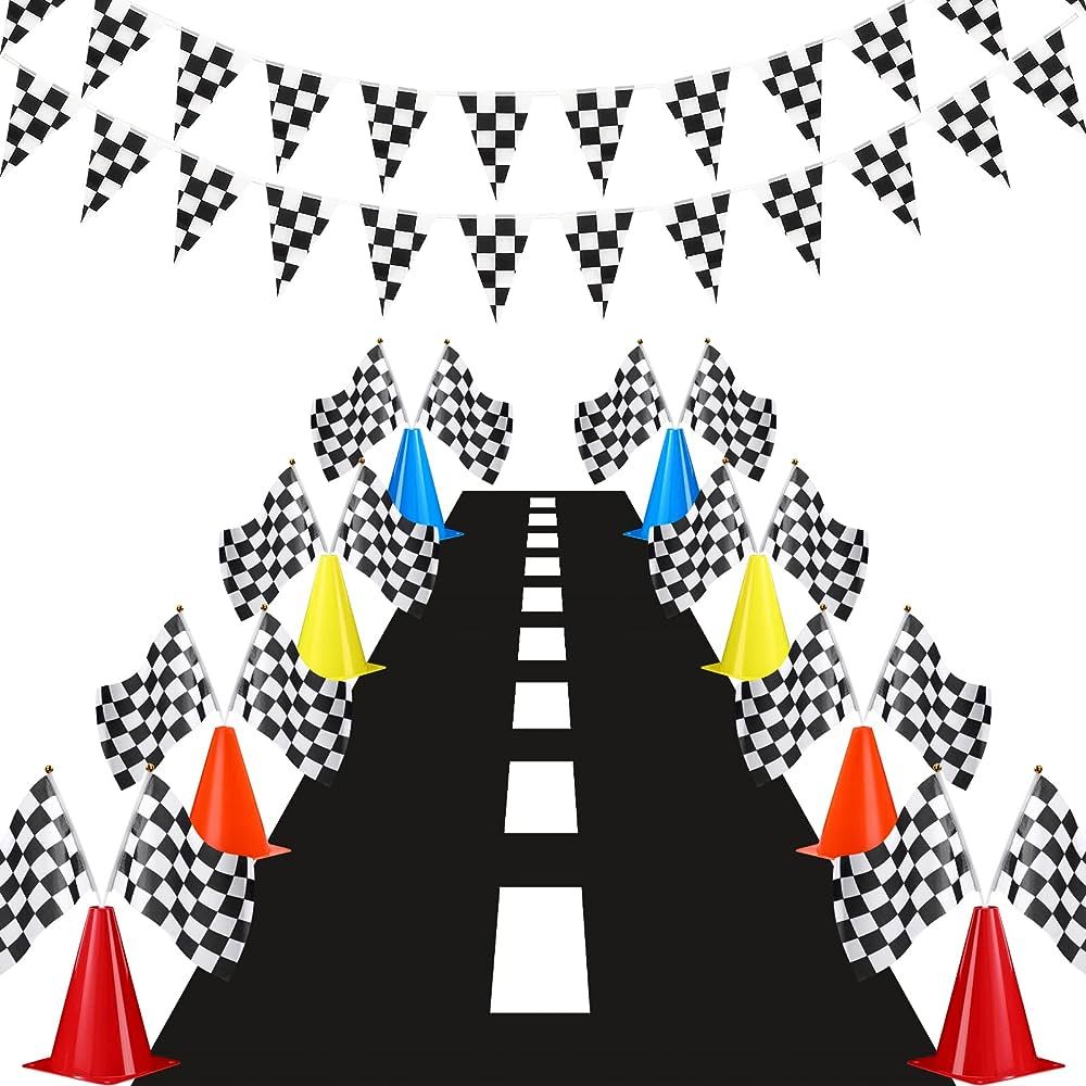 Skylety Traffic Cones and Racing Checkered Flags Set-Include 12 Plastic Traffic Cones, 12 Checker... | Amazon (US)