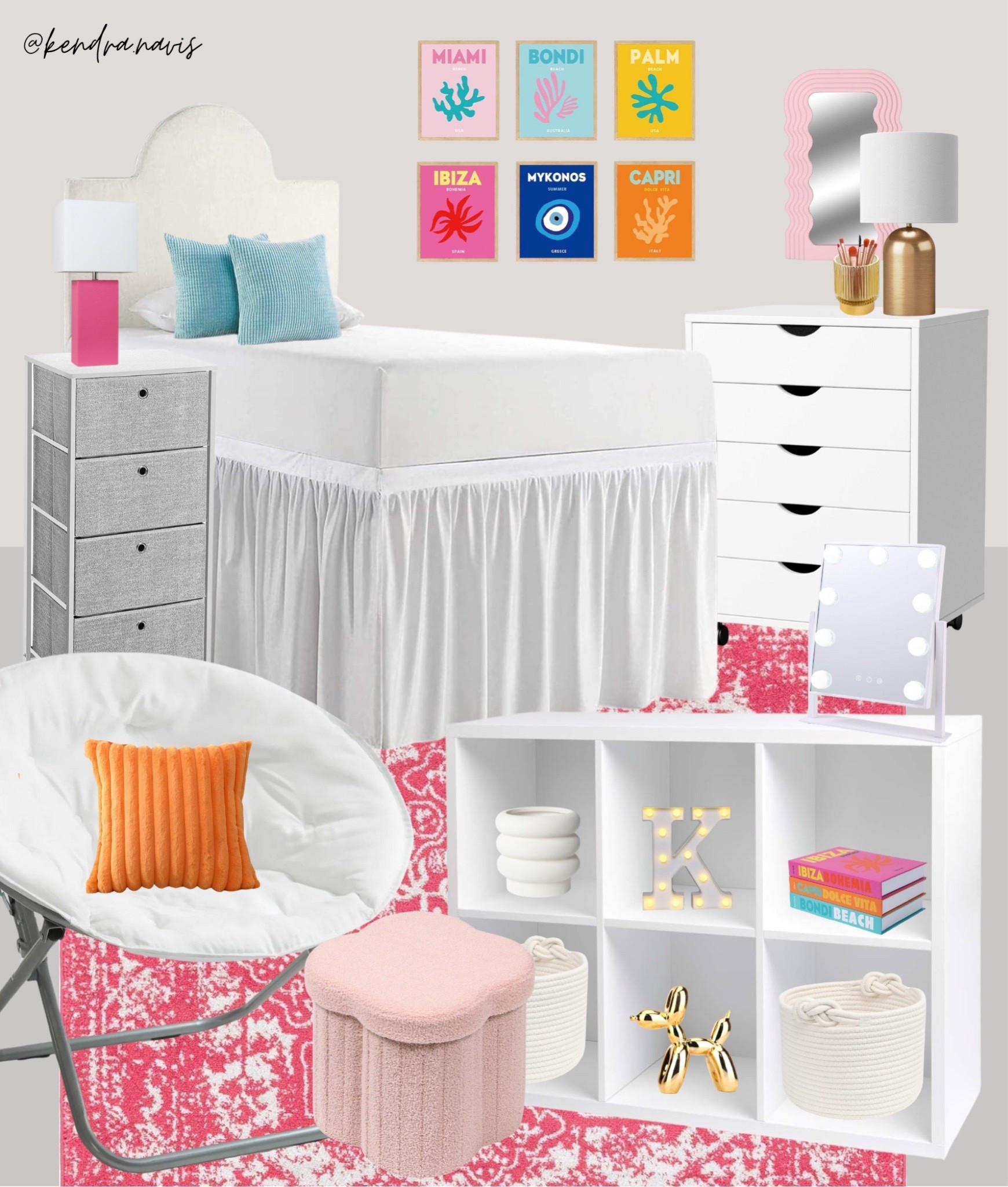 Colorful, Preppy, Beachy College Dorm Room Design Inspo/Ideas - Teenage Girl Bedroom Mood Board, Small Space Storage Ideas, Cute Girl Dorm Room, Bedroom Makeover - Pink, Blue, Orange, Gold - College Apartment, Teen Bedroom Makeover, Dorm Room Inspo, Back to School, College Dorm, Cute Dorm

#LTKHome