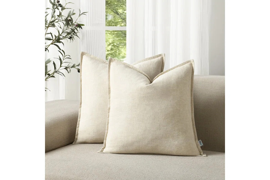 Boho Farmhouse Pillow Cover Soft Boho Farmhouse Washed Linen Textured Cotton Throw Pillow Covers ... | Wayfair North America