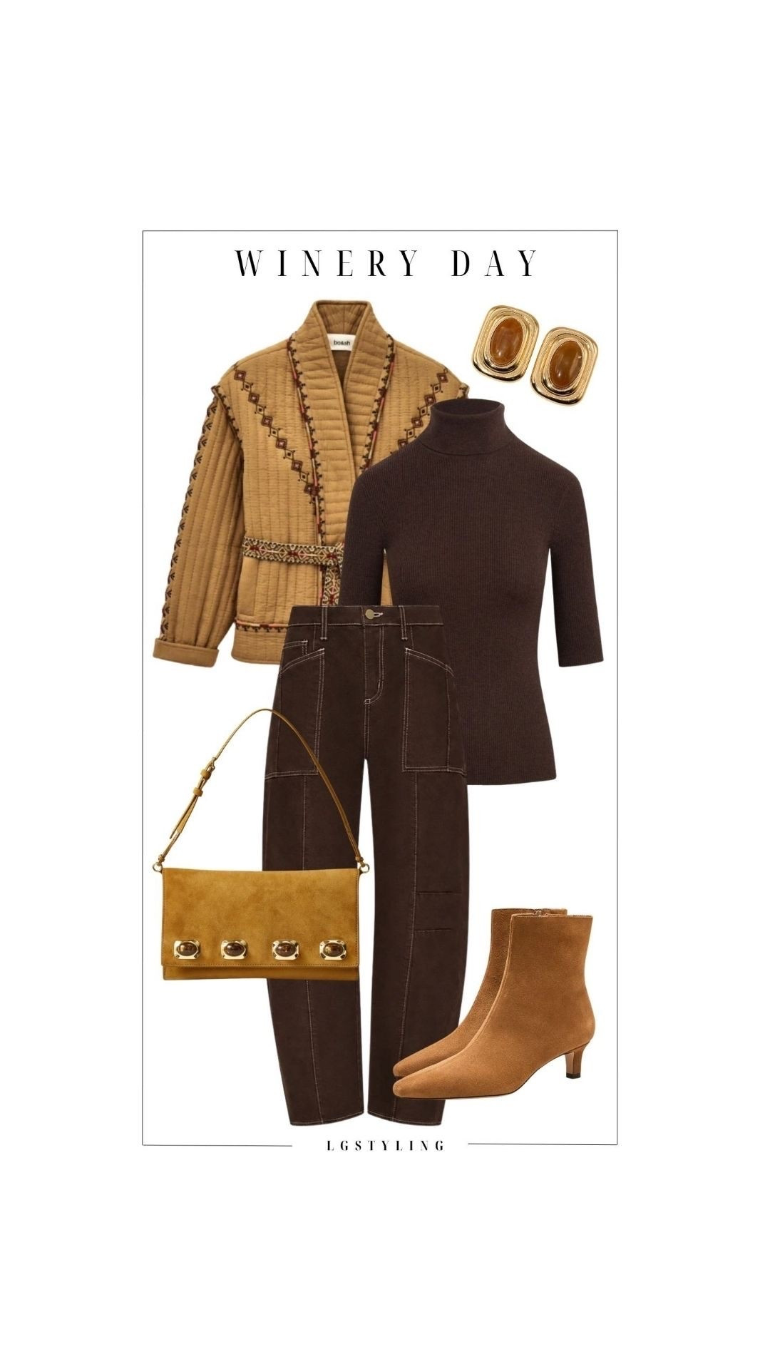 WINERY DAY 🍷
The fall winery outfit formula: rich chocolate brown, warm camel and lots of texture. A statement jacket and suede accessories elevate the look without making it feel overdone — polished, comfortable and perfect for an afternoon of wine tasting.
#WineryOutfit #FallWineryStyle #FallFashion #WineTastingOutfit #WeekendStyle

#LTKgrwm #LTKootd