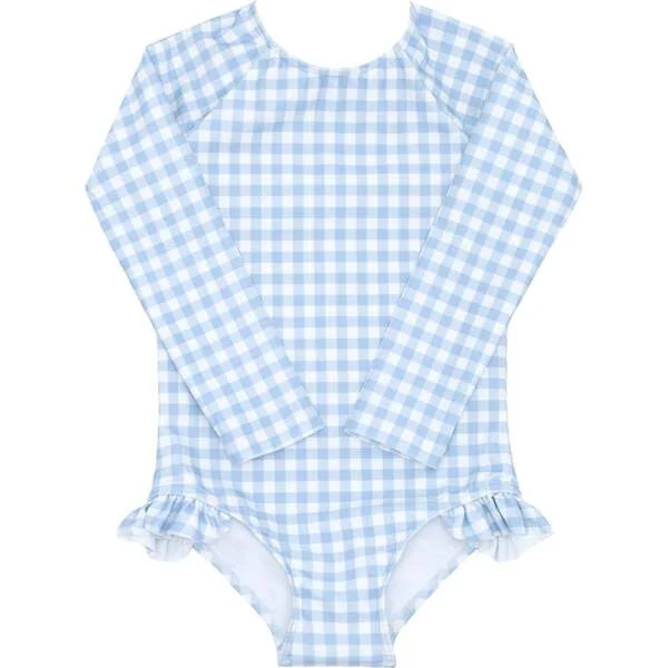 Girls Oasis Blue Gingham Rashguard One Piece - Minnow Swim | Maisonette | Maisonette