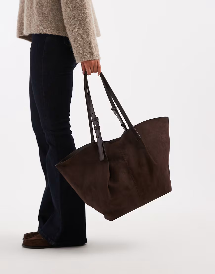 New Look suedette tote bag in dark brown | ASOS (Global)