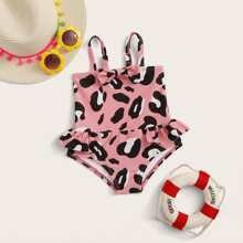 Baby Girls Leopard Ruffle Trim One Piece Swimwear | SHEIN