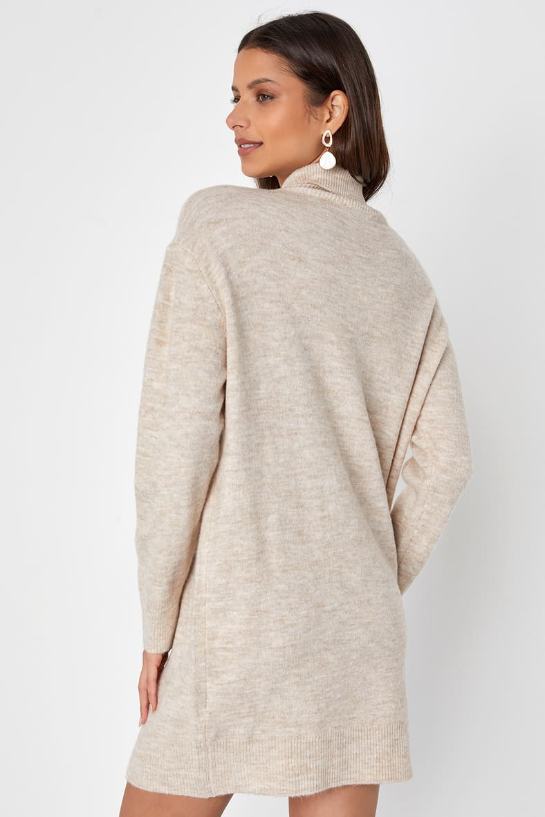 Positively Charming Heather Beige Turtleneck Mini Sweater Dress | Lulus