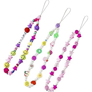 3 Pcs Beaded Phone Charms Y2k Phone Strap Charm, Handmade Cell Phone Case Charms Rainbow Cute Smi... | Amazon (US)