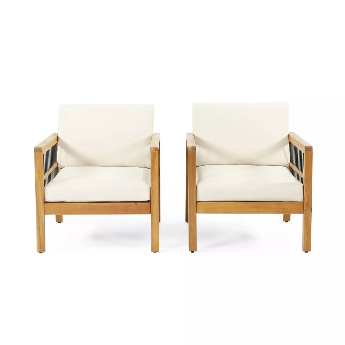 2pk Elias Outdoor Acacia Wood Club Chairs with Cushions Teak/Beige - Christopher Knight Home | Target
