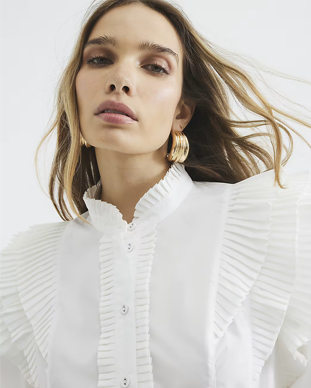 White Premium Short Sleeve Ruffle Shirt | River Island UK & IE