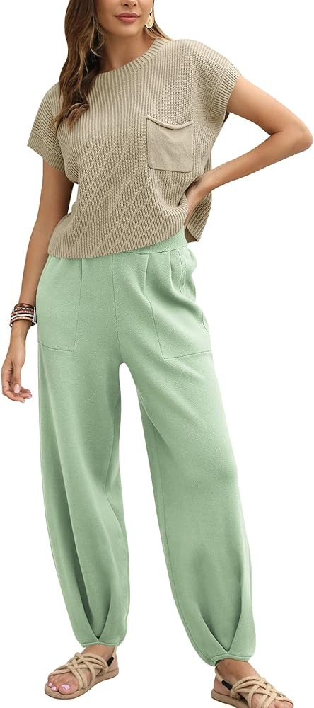 Ugerlov Women's Two Piece Outfits Sweater Sets Knit Pullover Tops and High Waisted Pants Lounge S... | Amazon (US)