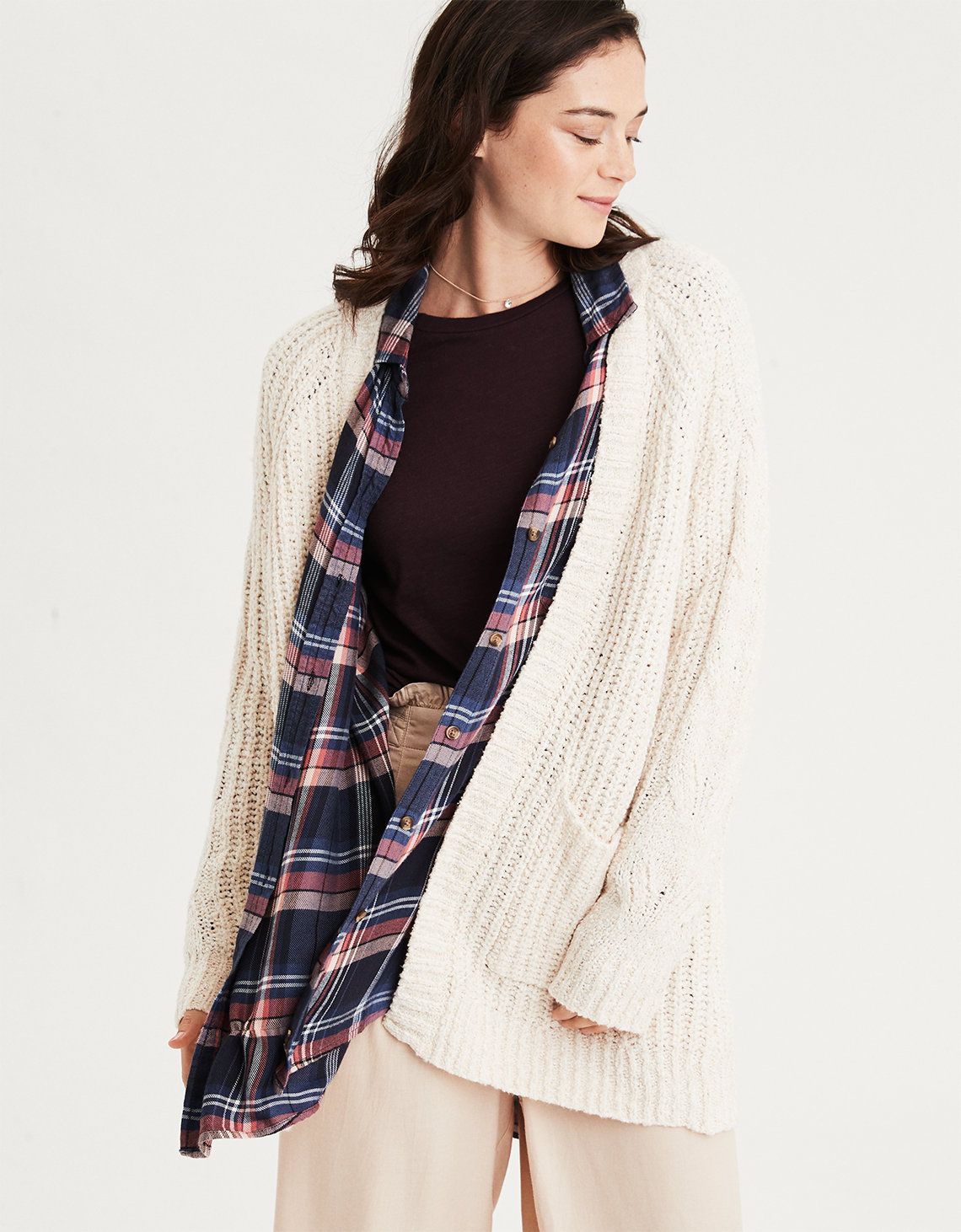 AE Slouchy Cable Cardigan Sweater | American Eagle Outfitters (US & CA)