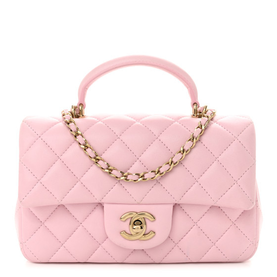 Lambskin Quilted Mini Top Handle Rectangular Flap Light Pink | FASHIONPHILE (US)
