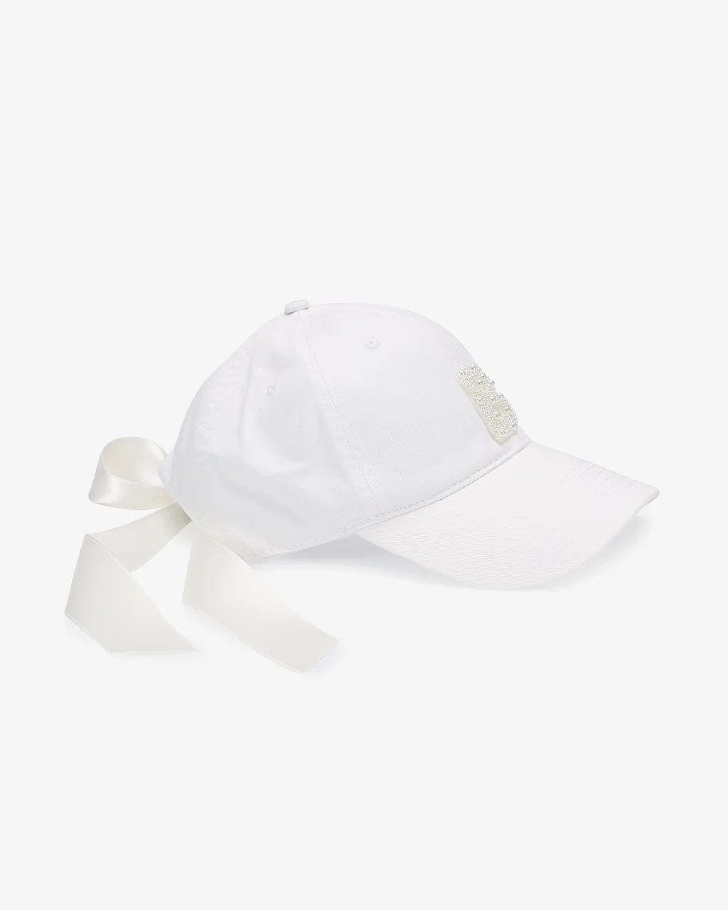 Personalized Bridal Cap with Satin Ribbon Tie and All Pearl Letters Embellishments | Kailee P.