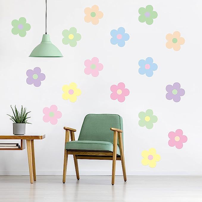 A1diee 16Pcs Danish Pastel Aesthetic Cute Flowers Wall Decal Preppy Hippie Trendy Wall Art Decor ... | Amazon (US)