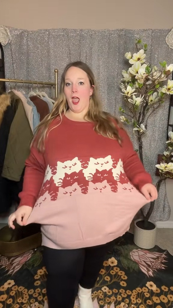 This cat sweater is soft, cozy, and actually flattering — the relaxed drop-shoulder fit keeps it comfortable while still looking cute and intentional.
plus size cat sweater, cozy knit pullover, casual fall outfit, soft everyday sweater, cute lounge top

#LTKSeasonal #LTKootd #LTKPlusSize
