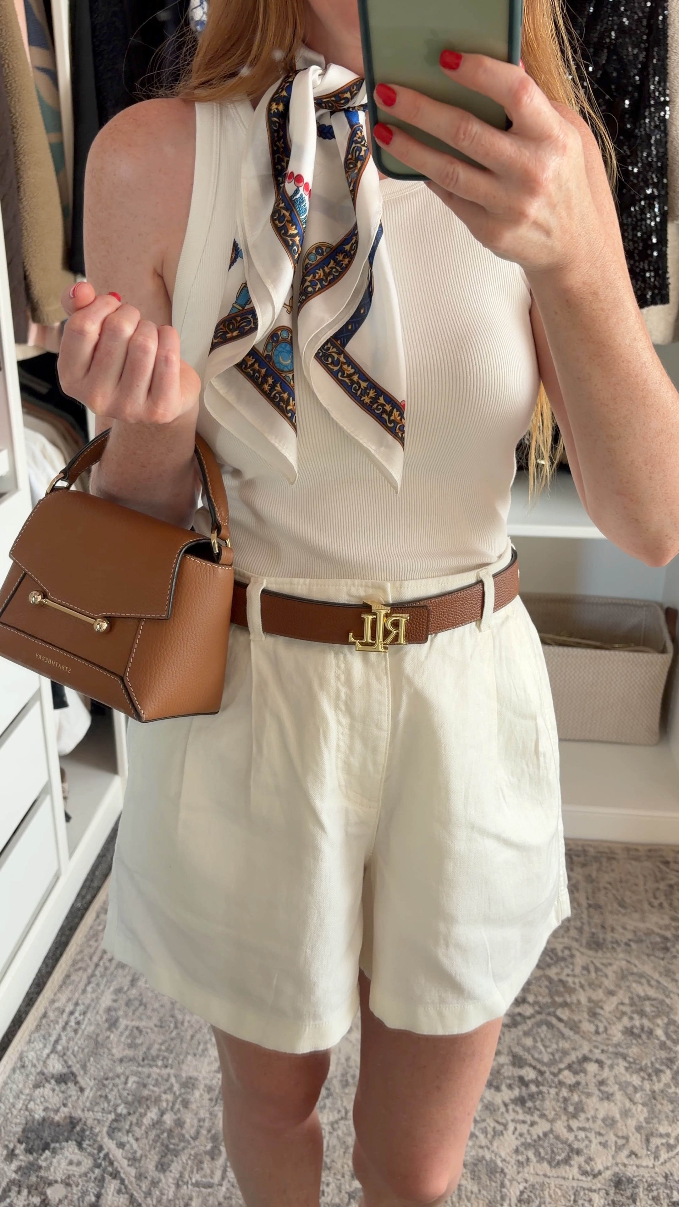 The perfect chic Summer Outfit with my go to Uniqlo white vest and shorts, a silk scarf, tan belt, woven sandals and a tan bag. This would be great for a Summer City break 🤍🤎 white shorts, tan belt, tan bag, summer outfits over 40 @UNIQLO 

 #LTKuk #LTKsummer #LTKtravel