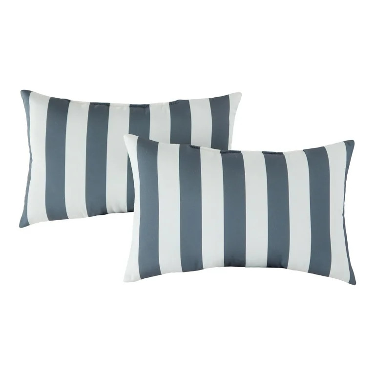 Greendale Home Fashions Canopy Stripe Gray Outdoor Rectangle Throw Pillow (2-pack) - Walmart.com | Walmart (US)