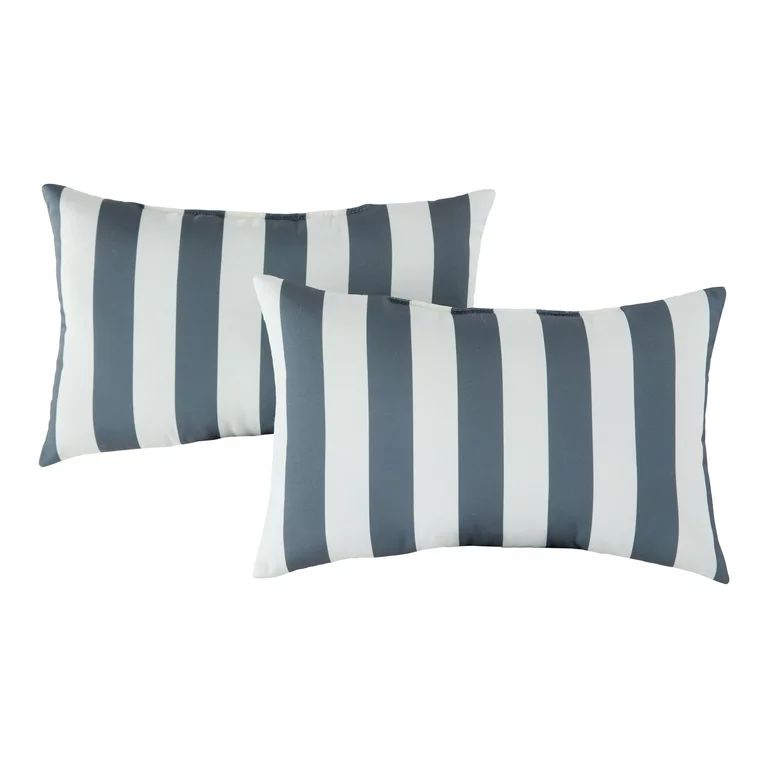 Greendale Home Fashions Canopy Stripe Gray Outdoor Rectangle Throw Pillow (2-pack) - Walmart.com | Walmart (US)