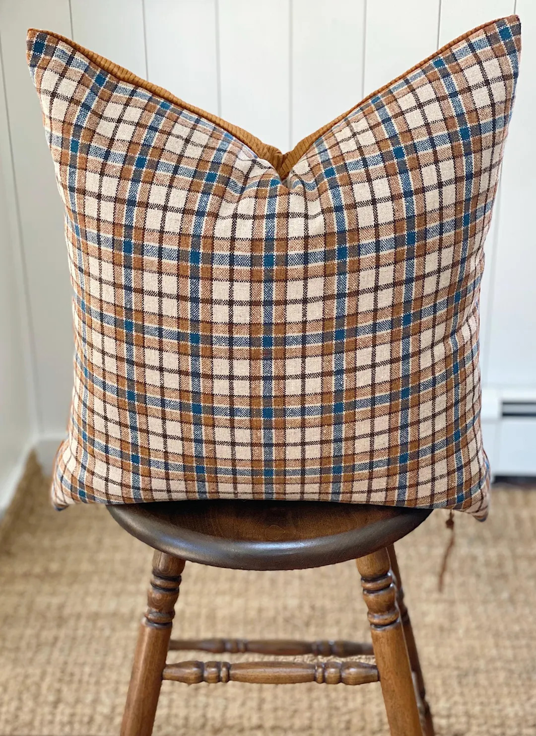 Reversible Plaid Wool Pillow Cover: Nutmeg Corduroy Back, 20" | Etsy (US)