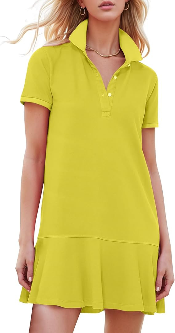 Women's Polo Dress Short Sleeve V Neck Ruffle Hem Casual Summer Golf Tennis Mini Shirt Dresses | Amazon (US)