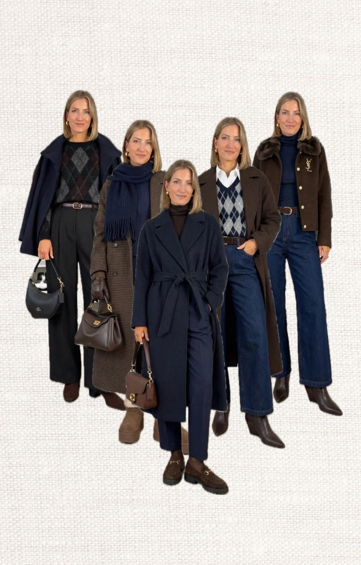 This week’s mood: espresso dressing ☕🤎 — the cosy, polished colour palette that makes every winter outfit feel instantly elevated. ✨

These images are AI generated. I wear size S in tops, coats and cardigans. Size XS/32 in trousers and jeans.

Like this post to save it to your favourite folder and come back later to shop.

espresso brown boots, navy turtleneck, checked trousers, wide leg jeans, long wool coat, brown crossbody bag, argyle knit, winter scarf, leather gloves, shearling boots, tailored blazer, chocolate tote bag, navy bag, winter outfits, capsule wardrobe, everyday style, neutral style, classic chic, minimal winter wardrobe

#LTKSeasonal