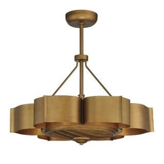 Stockholm 31 in. W x 11.88 in. H 6-Light Indoor Gold Patina Fan D'Lier Ceiling Fan with Remote Control | The Home Depot