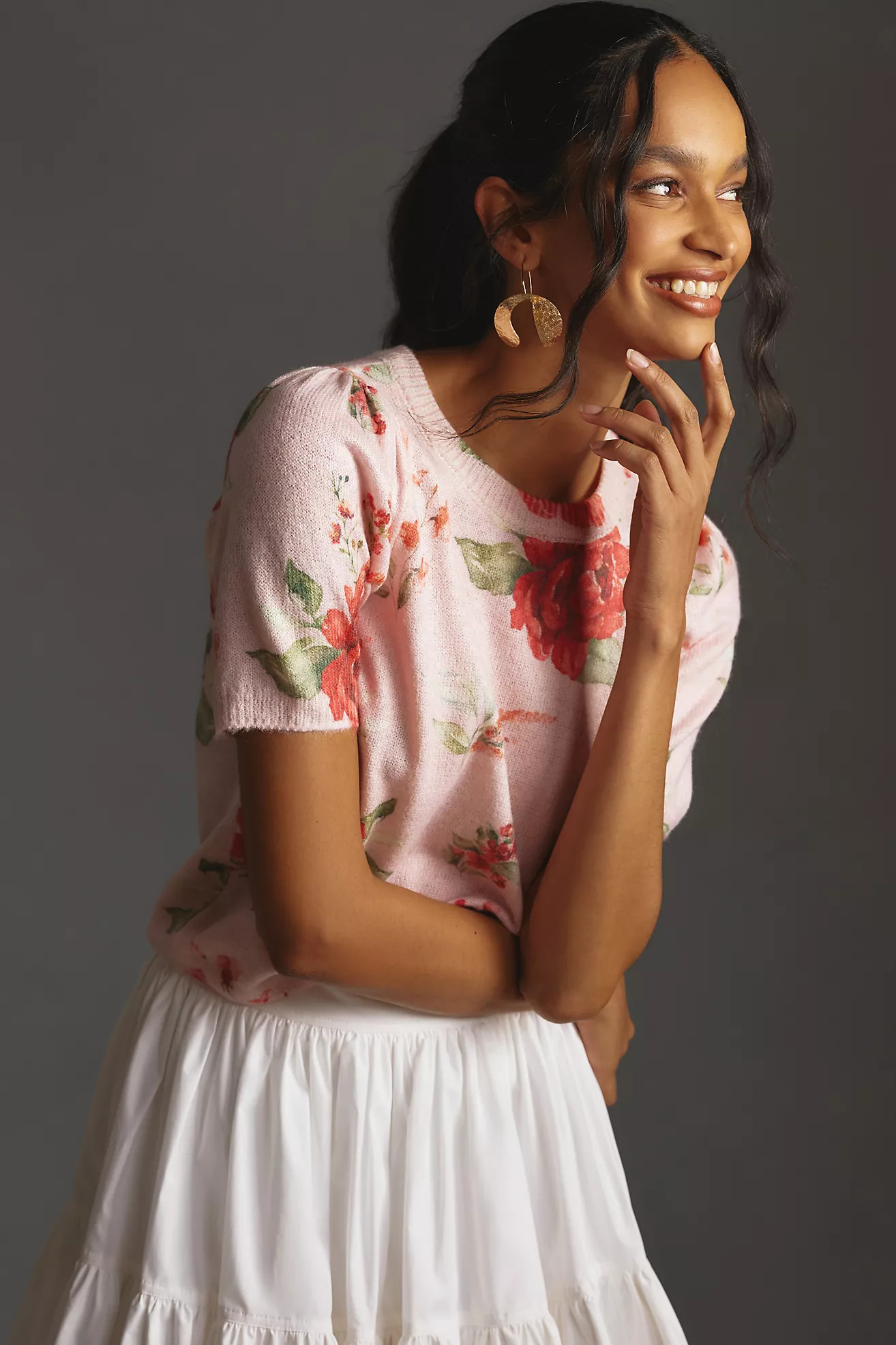 The Mollie Short-Sleeve Printed Sweater by Anthropologie | Anthropologie (US)