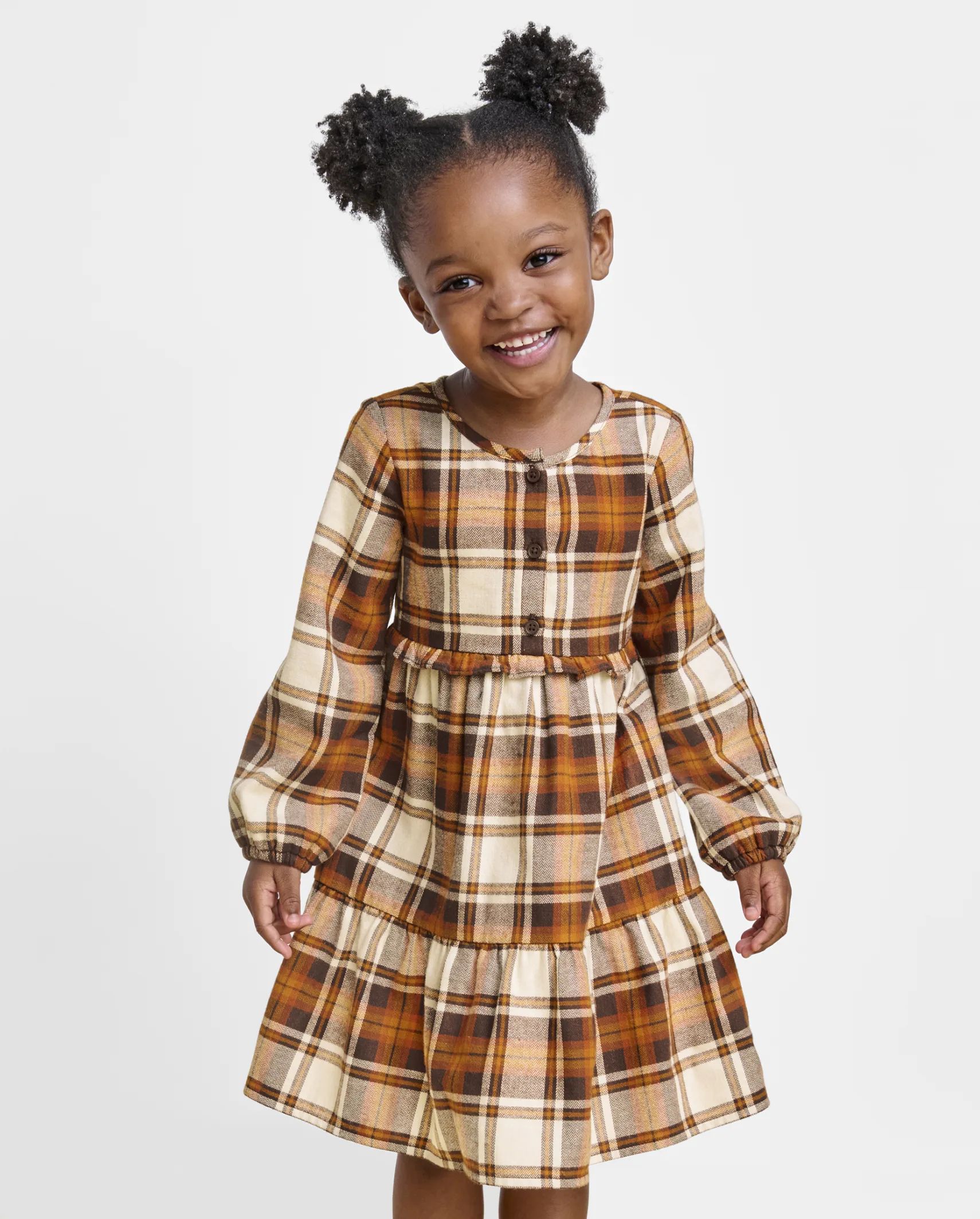 Toddler Girls Matching Family Plaid Flannel Tiered Shirt Dress - hay stack | The Children's Place