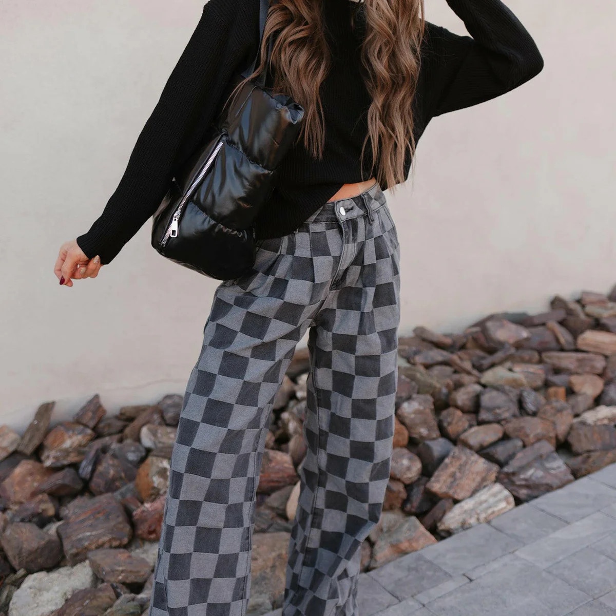 Hot to Go Checked Denim Jeans – Wide Leg Boutique Denim | Krush Kandy | Krush Kandy