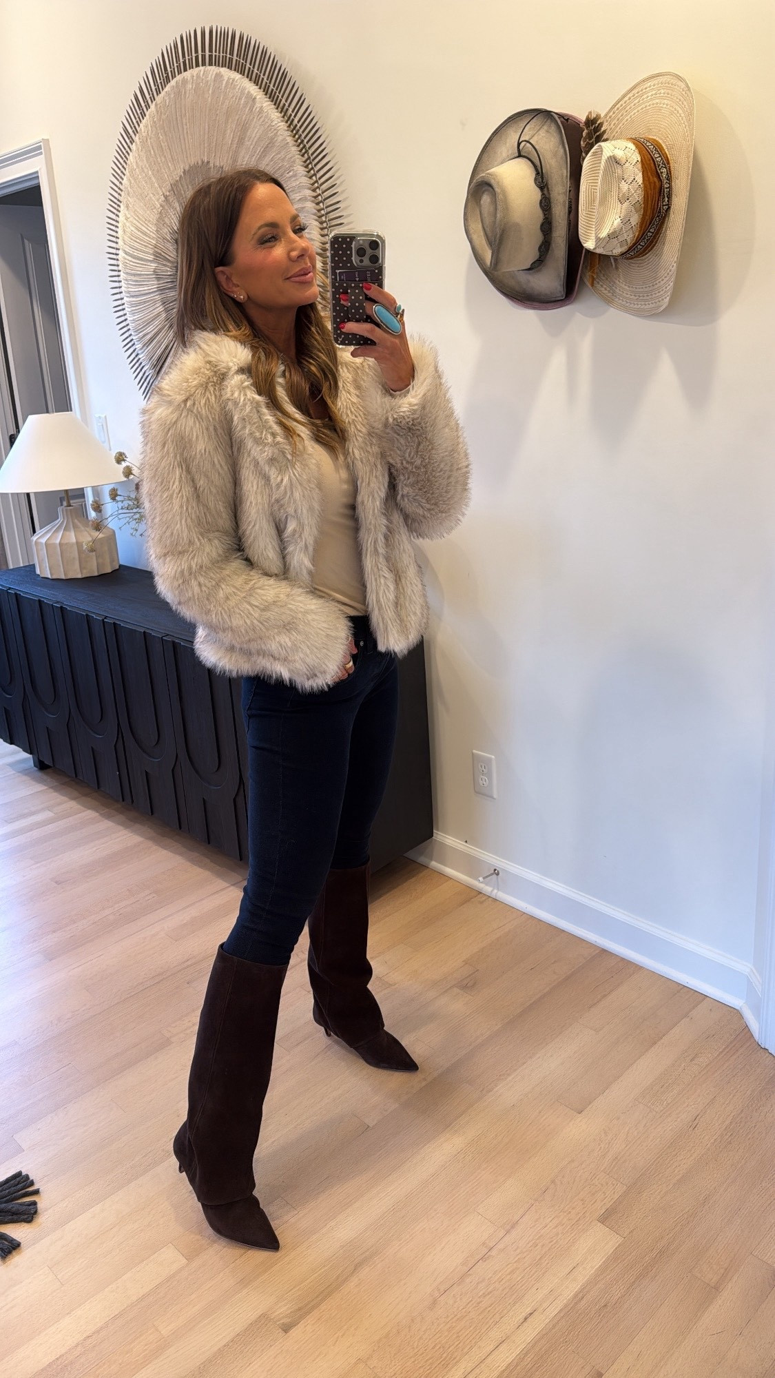 steve madden luca brown suede boots, goldie lew fur coat, express jeans, and amazon long sleeve ribbed shirt linked! 

#LTKSaleAlert #LTKBeauty #LTKootd