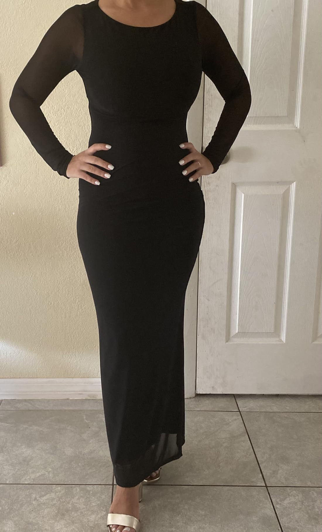 REORIA Women's Spring Mesh Sheer Long Sleeve Wedding Guest Dress Sexy Floral Bodycon Maxi Long Dr... | Amazon (US)