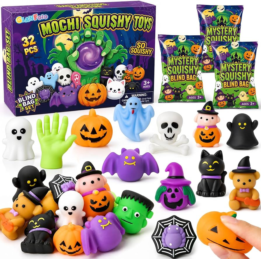 32Pcs Halloween Mochi Squishy Toys Halloween Squishies Party Favors for Kids, Mystery Blind Bag H... | Amazon (US)