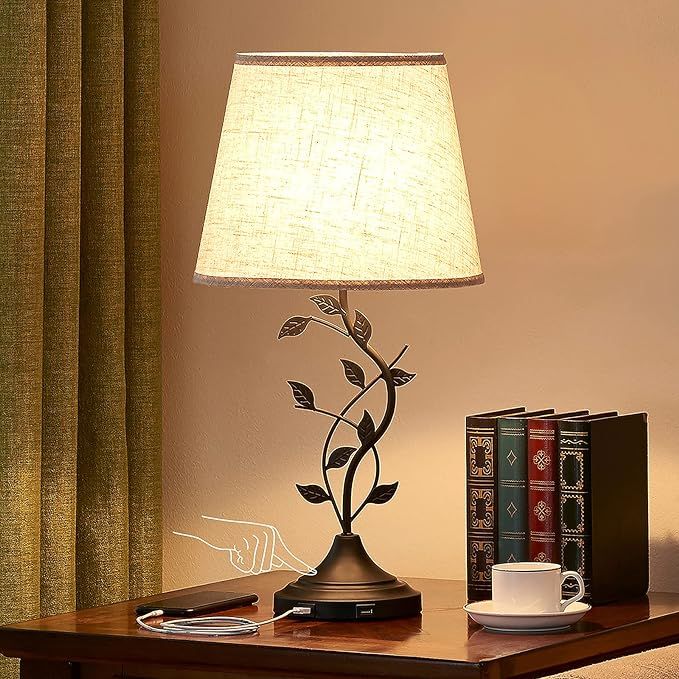 USB Touch Table Lamp Bedside Lamp with Dual USB Charging Ports for Living Room, Kakanuo 3 Way Dim... | Amazon (US)