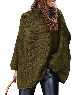 PRETTYGARDEN Women's Winter Turtleneck Oversized Sweaters Long Sleeve Chunky Knit Slouchy Pullove... | Amazon (US)