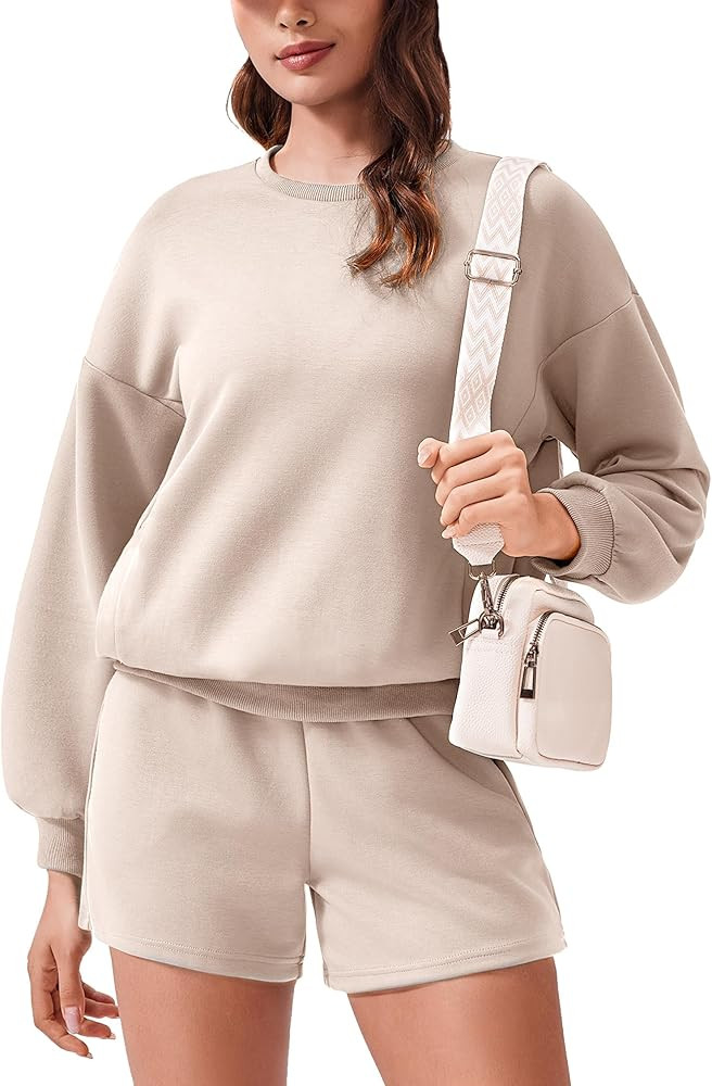 PINSPARK Two Piece Sets for Women 2024 Fall Outfits Sweatsuit 4 Pockets Sweat Short Sets Casual M... | Amazon (US)