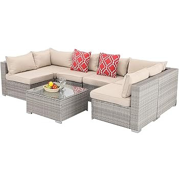 Furnimy 7 PCS Outdoor Patio Furniture Set Cushioned Sectional Conversation Sofa Set Rattan Wicker... | Amazon (US)