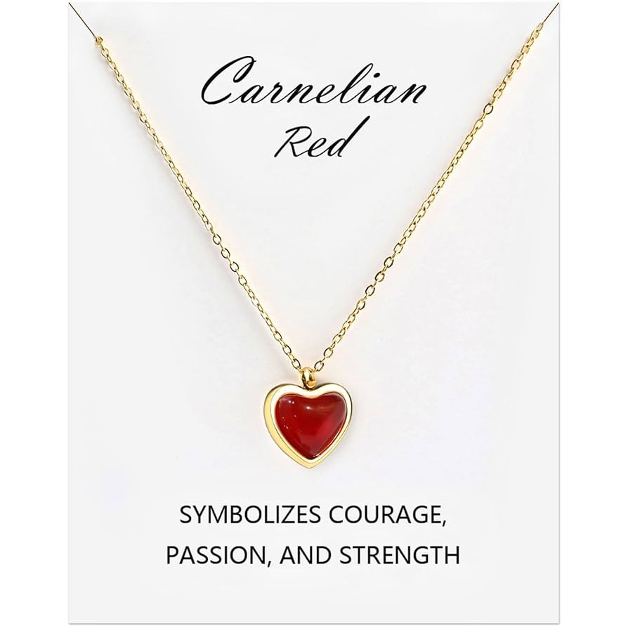 Red Heart Carnelian Necklace for Women, Stone Heart Pendant Necklaces for Teen Girls, Anniversary... | Amazon (US)