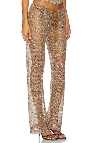 Sequin Mesh Drawstring Trousers in Sand | Revolve Clothing (Global)