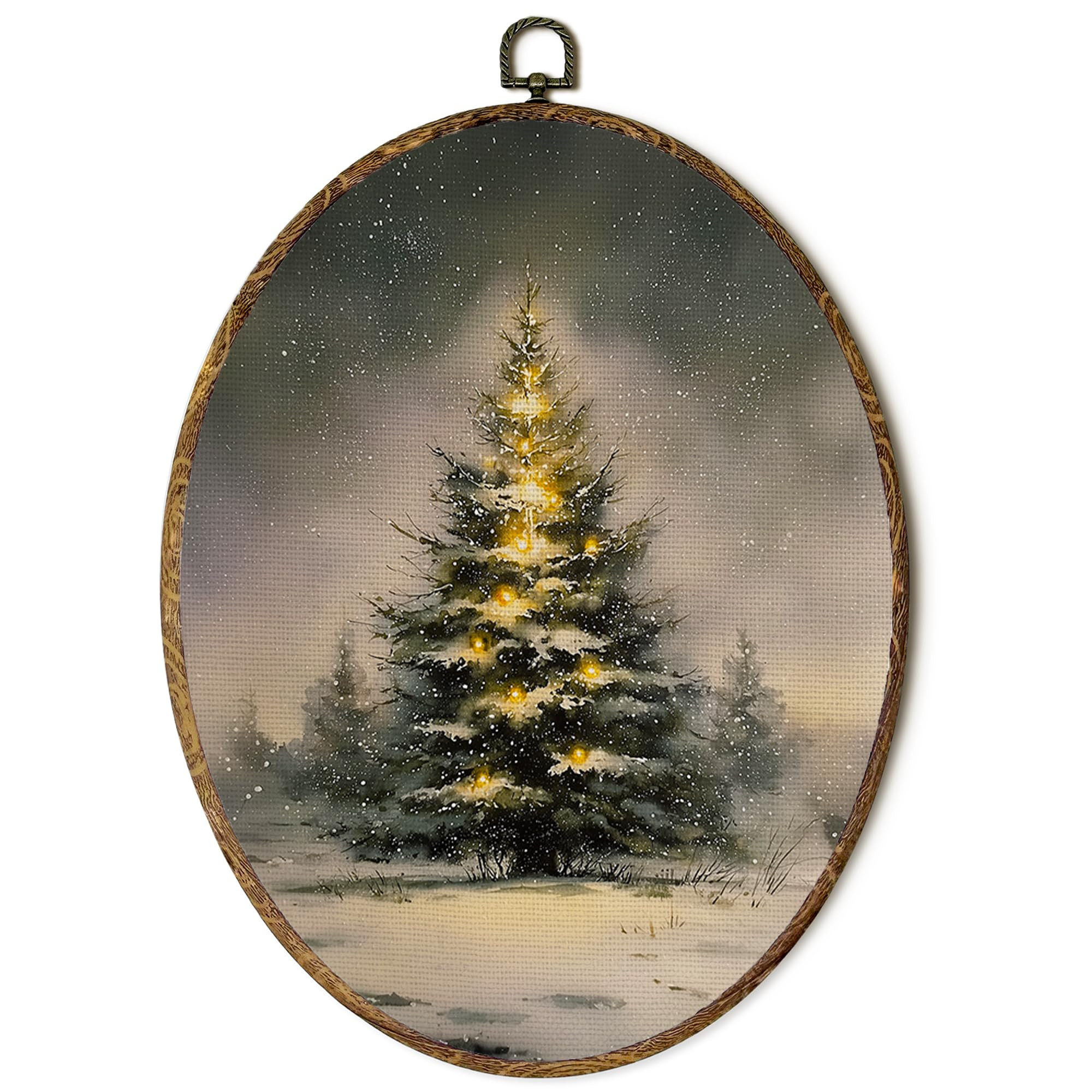 FSTCSV Vintage Christmas Tree Oval Wall Art Framed, Winter Forest Christmas Tree Canvas Prints Wa... | Amazon (US)