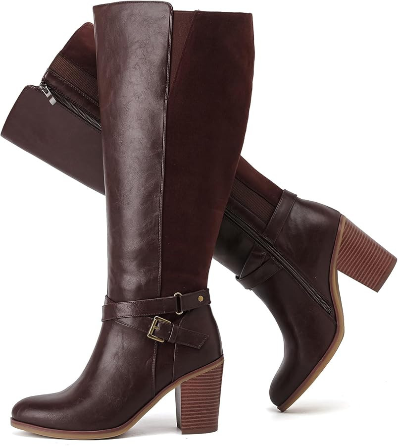 Luoika Women's Extra Wide Calf Cowboy Knee High Boots, Wide Width Cowgirl Slouchy Boots Chunky Pu... | Amazon (US)