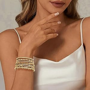Gold Plated Beaded Bracelets for Women Trendy, 14K Gold Plated Stack Cross Pearl Gold Plated Bead... | Amazon (US)