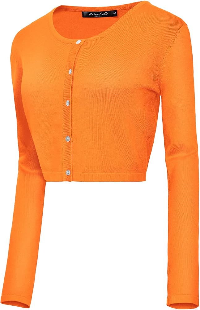 Urban CoCo Women's Button Down Crew Neck Cropped Cardigan Lightweight Shrug Kint Sweater | Amazon (US)