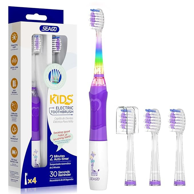 SEAGO Kids Electric Toothbrush with 2 Mins Brushing Timer and 4 Replacement Bursh Heads,Rainbow L... | Amazon (US)